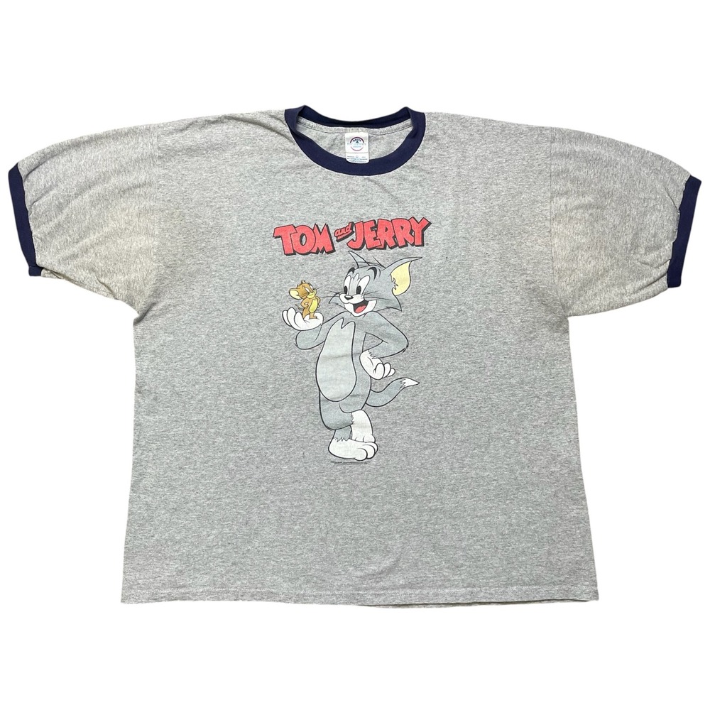 Vintage Delta Tom and Jerry T-Shirt Mens XL Gray Cartoon Ringer Graphic Tee 2002